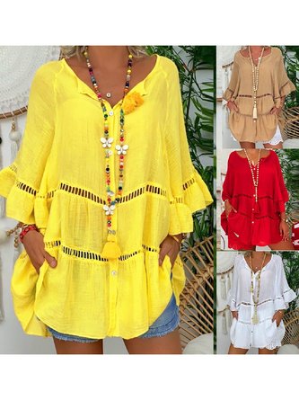 Casual Boho Plus Size Holiday Bell Sleeve Dresses