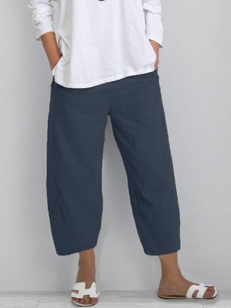 Plus Size Crop Pant Women Solid Pockets Pant