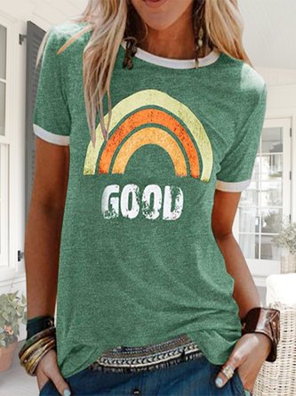 Women Good Printed Casual Letter Simple Loose T-Shirt Summer Top