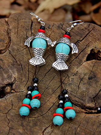 Vintage handmade small fish turquoise water drop earrings