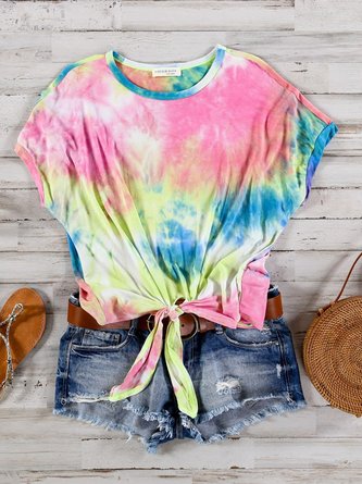 Multicolor Ombre/tie-Dye Crew Neck Cotton Holiday Shirt& Top