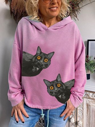 Pink Hoodie Casual Long Sleeve CAT Sweatshirts