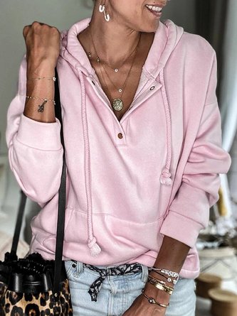 Pink Long Sleeve Cotton-Blend Women's Sweatshirt & Hoodie
