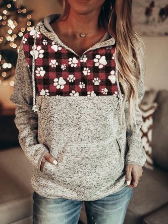 Ladies Christmas Dog Paw Print Casual Sweatshirt Hoodie