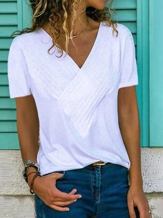 Cotton-Blend Shift Short Sleeve Shirt & Top