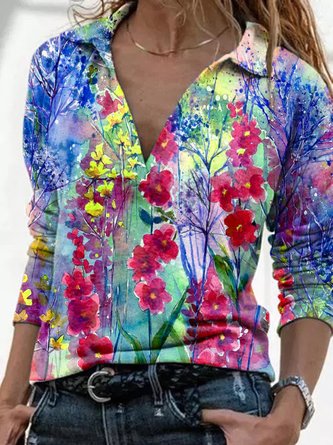 Colorful Flower Painting Women T-shirt