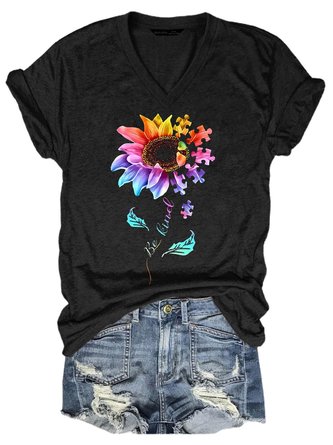 Be Kind Colorful Sunflower Autism Puzzle Piece T-shirt Gift
