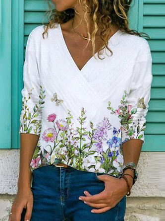 Floral-Print Long Sleeve Women Casual Shirt & Top