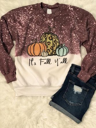 Casual and simple Halloween pumpkin print round neck long-sleeved polyester cotton Sweatshirts