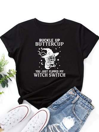 Angry cat wearing witch hat star moon T-shirt