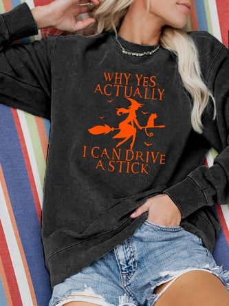 Yes I Can Drive Stick Sweatshirt Halloween Crew Neck Long Sleeve Top