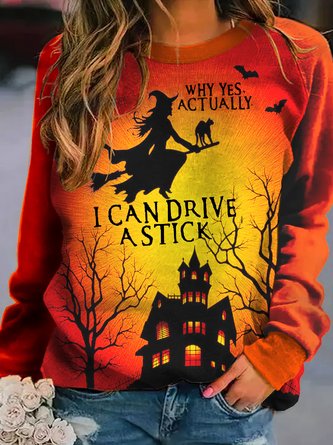 Why Yes Actually I Can Drive The Stick Halloween Witch Sweatshirt Top