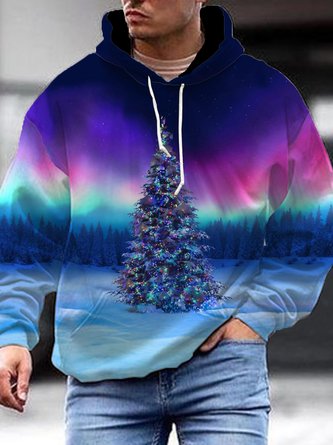 Christmas Tree Gradient Printed Long Sleeve Hoodie Sweatshirt