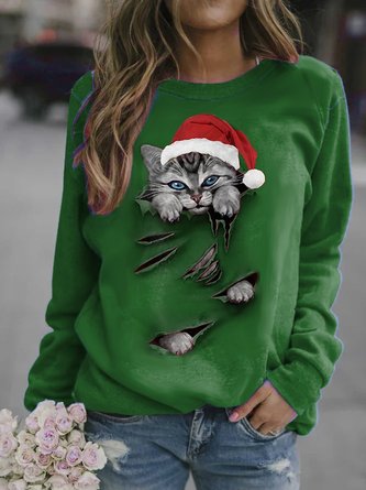 Christmas Cat Santa Casual Sweatshirt