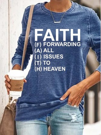 Faith Printed Crew Neck Casual Sweatshirts