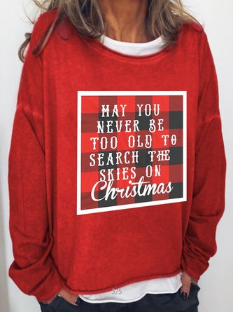 Christmas text print round neck long-sleeved sweatshirt