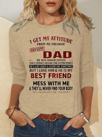I Get A Awesome Dad Print Crew Neck Long sleeve tops