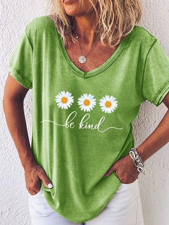 Be Kind Flower Daisy V Neck Boho Floral Shirts & Tops