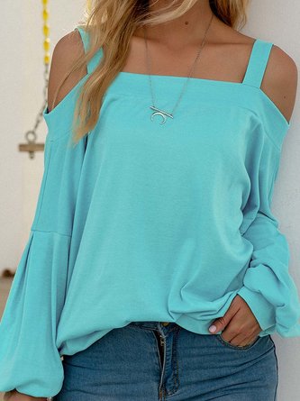 Cotton Blends Off The Shoulder Casual Long sleeve tops