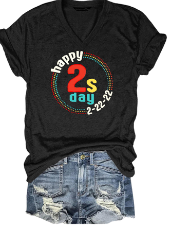 Happy 2s Day Funny 2/22/2022 Print Vintage Style Shirts&Tops