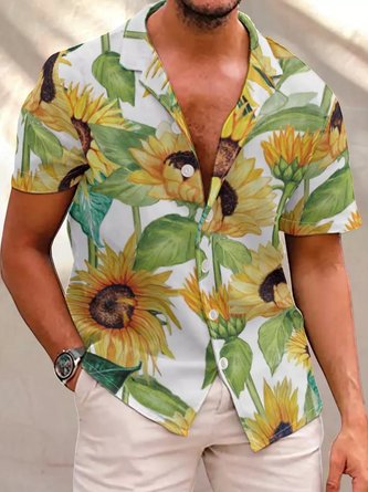 Sunflower Watercolor Floral Men's Short sleeve shirt | lilicloth