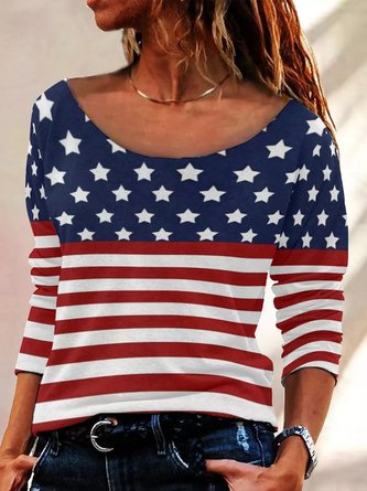 American Flag Print Casual Long sleeve tops