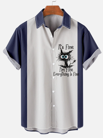 I am Fine Funny Cat Short Sleeve Color Block Casual Short Sleeve Shirt