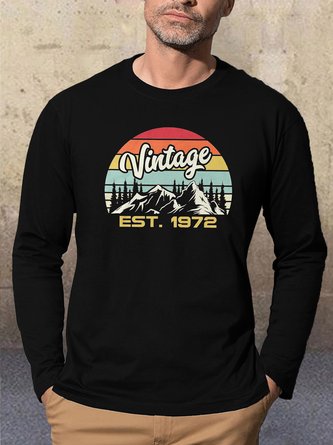 Vintage 1972 Print Casual Long Sleeve T-Shirt
