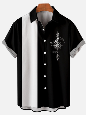 Men’s Casual Short Sleeve Compass Print Hawaiian Shirt