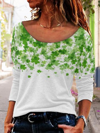 St. Patrick's Day Shamrock Print Crew Neck Long Sleeve Shirt