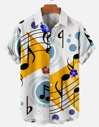 Music Floral Shirt Collar Short Sleeve Shirt