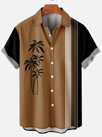 Men's Vintage Casual Palm Tree Print Striped Hawaiian Shirts