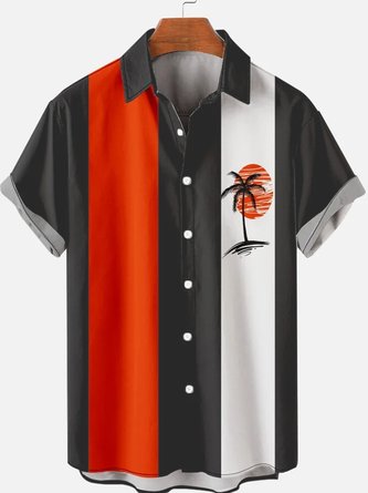 Black And Orange Plam Tree Men's Short Sleeve Shirt