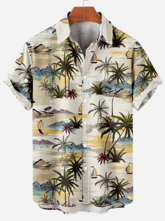 Plants Print Casual Vacation Short Sleeve Polo Shirt