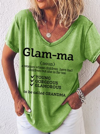 Glamma Grandma Funny Mothers Day Letter V Neck Short Sleeve T-Shirt