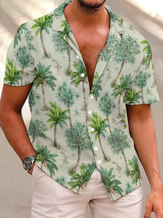 Men’s Casual Short Sleeve Plants Print Hawaiian Shirt