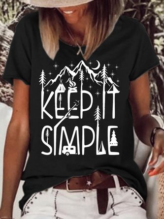 Women's Keep It Simple Camping Letter Casual Short Sleeve T-Shirt
