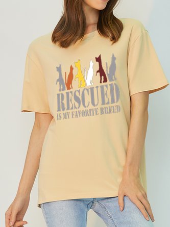 Dog Rescued Funny Print Crew Neck Soft and Comfortable T-shirt