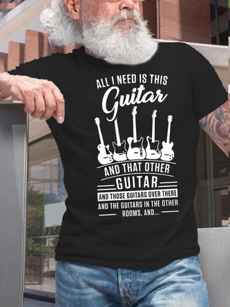 Mens Guitar Lover Round Neck Casual Cotton Short Sleeve T-Shirt