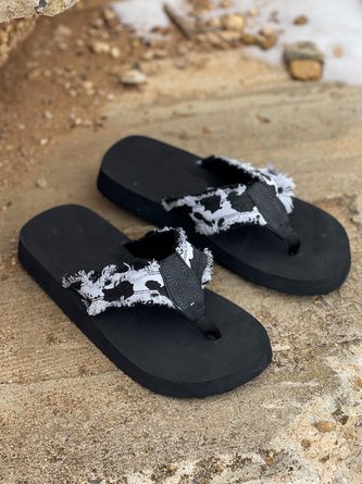 Cowhide Print Flip Flop Sandals
