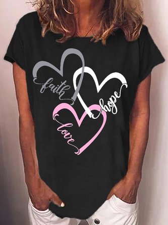Womens Hope Faith Love Casual Letter Short Sleeve T-Shirt