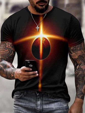 Men‘s 3d Print Planet Universe Crew Neck Street Letter Short Sleeve T-Shirt