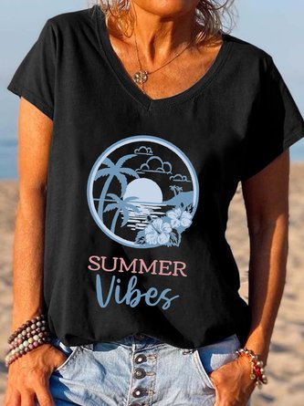 Summer Vibes Casual Vacation V-neck T-shirt