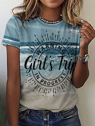Womens Warning Girl's Trip In Progress Summer Vocation Print T-Shirt