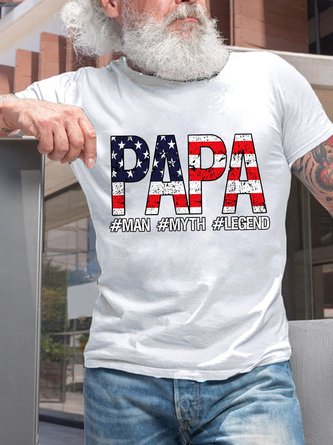 American Flag Papa Cotton Short Sleeve Casual T-Shirt