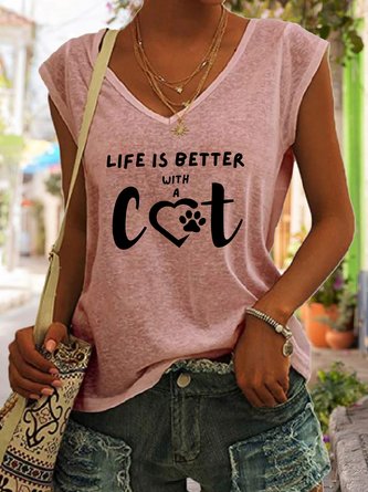 Lilicloth x Kat8lyst Life Is Better With A Cat V-neck Tank Top