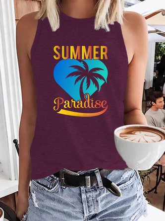Summer，Paradise，Loosen Vacation Polyester Cotton Tanks & Camis
