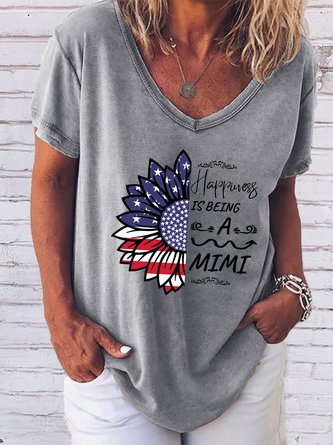 American Flag Sunflower Happiness Is Being A Mimi V Neck Sweet Floral Tops