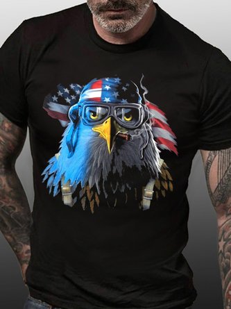 American Eagle Pilot with Flag，Cotton Short Sleeve T-Shirt