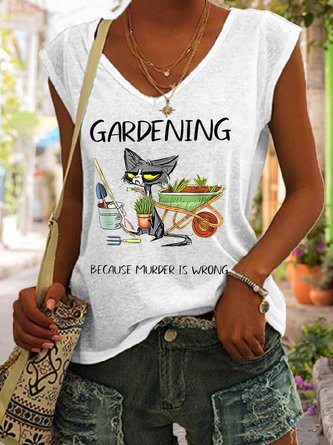 Cat Gardening Because Murder Is Wrong Women's V Neck Tanks & Camis